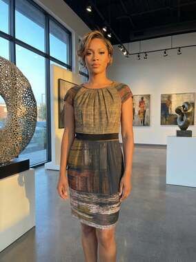 Maggy London Mix Print Cap Sleeve Jersey Sheath Dress Size 8